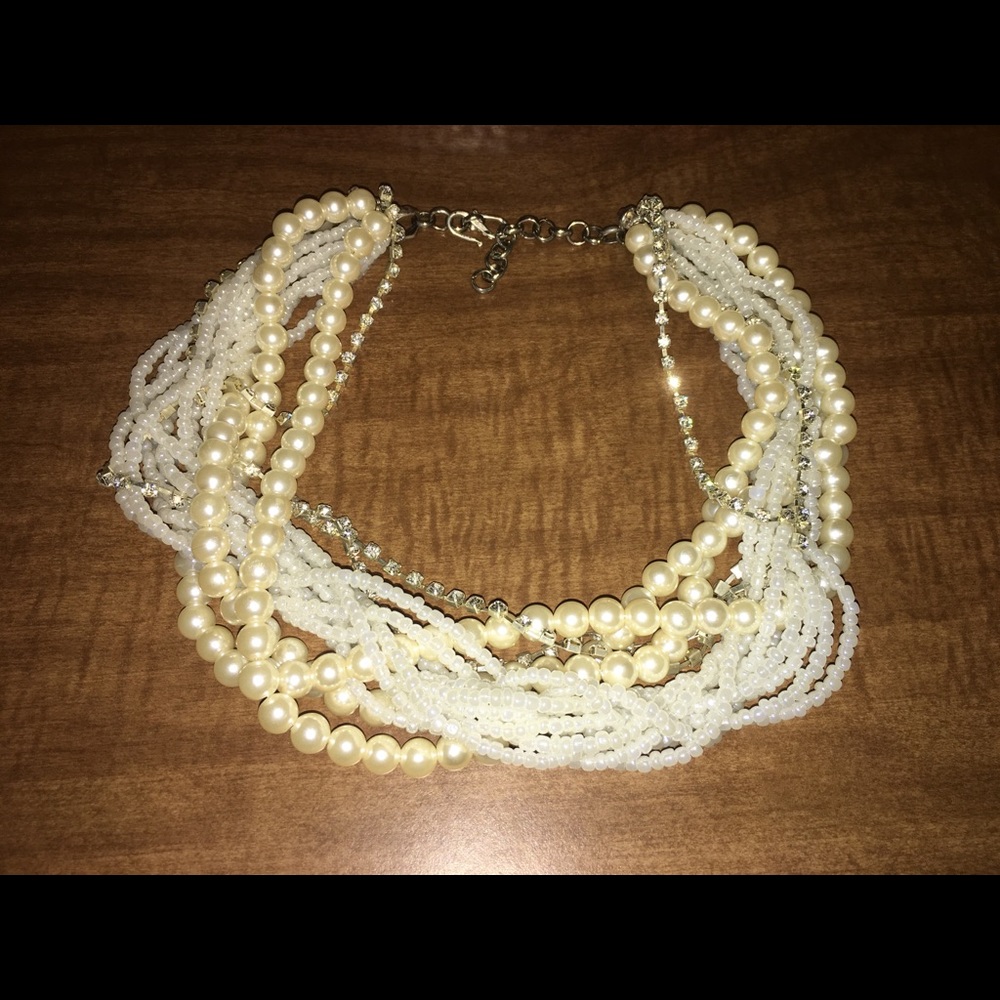 Pearl & rhinestone layered bridal necklace